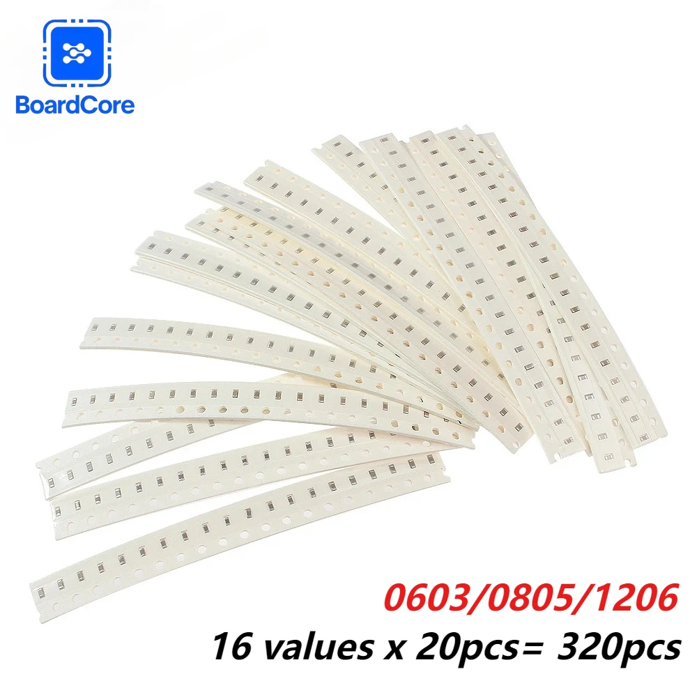 320PCS 0603/0805/1206 SMD Ceramic Capacitor Kit 10pF To 22μF Capacitance Set 16 Values 20pcs Each for Electronics Repair & DIY