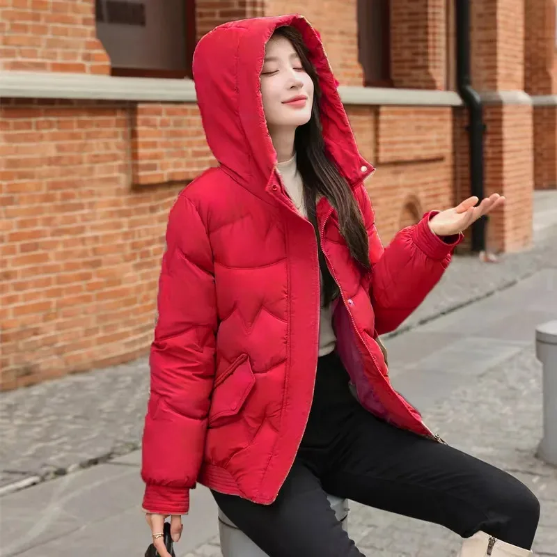 

Korean Short Down Cotton Jacket Autumn Winter Parkas Fashion Hooded Warm Thick Padded Coat Female Casual Loose Outerwear T1665