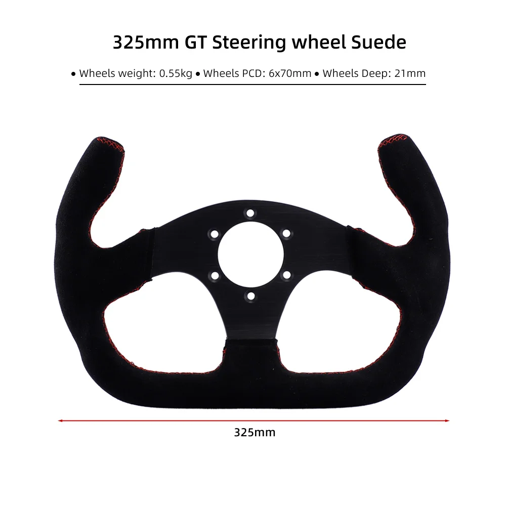 325mm Flat GT Steering Wheel Suede Racing Car/Game Rims Anodized Aluminum Black with Horn Button