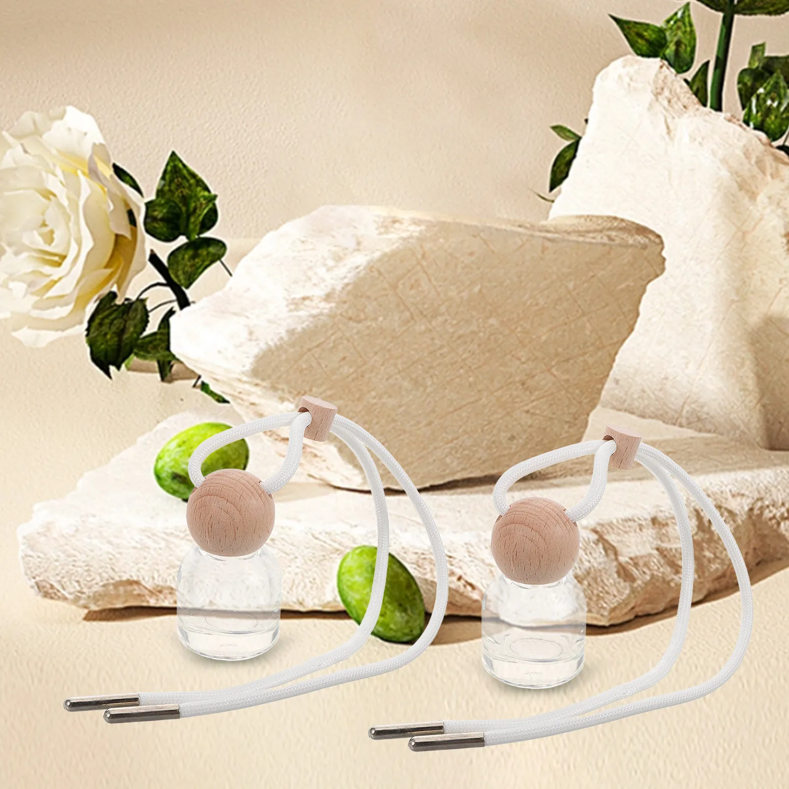 

3Pcs Empty Glass Perfume Bottles Wooden Cap Leakproof Vintage Travel Oil Bottles Car Hanging Air Freshener Diffuser Aromatherapy