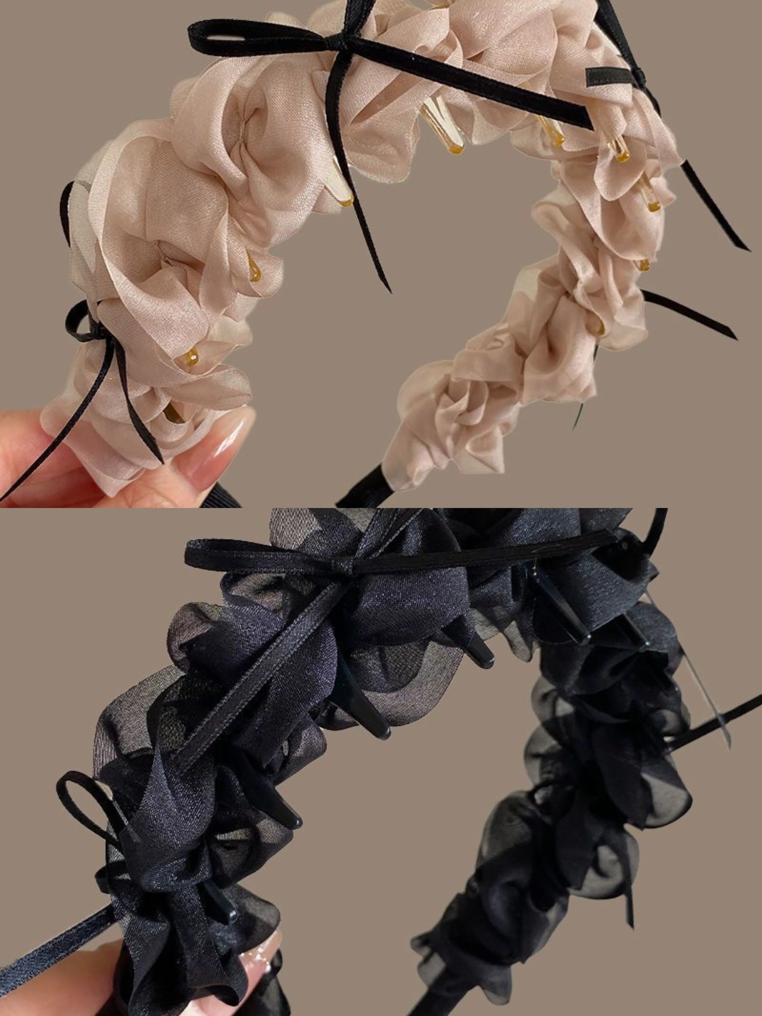 

New Ribbon Ruffled Headband with Non-Slip Teeth Elegant Hair Band for Women Ballet Style Hair Accessories with Bow Multi Colors