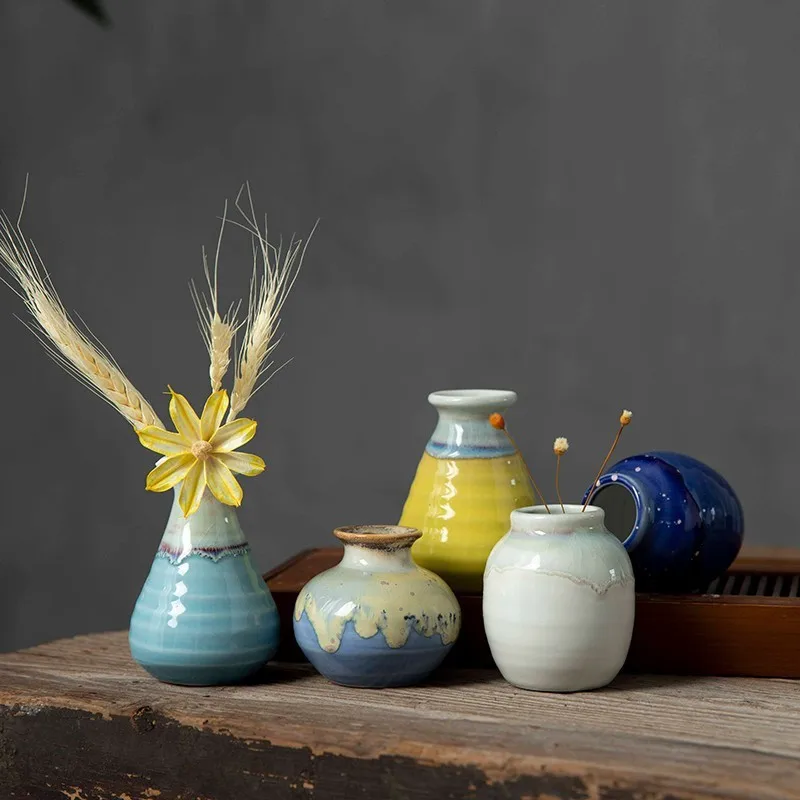 1pc Ceramic Small Flower Vase Bedroom Living Room Decorations Tabletop Ornament Simplicity Chinese Style Flowerpot Desktop Vases