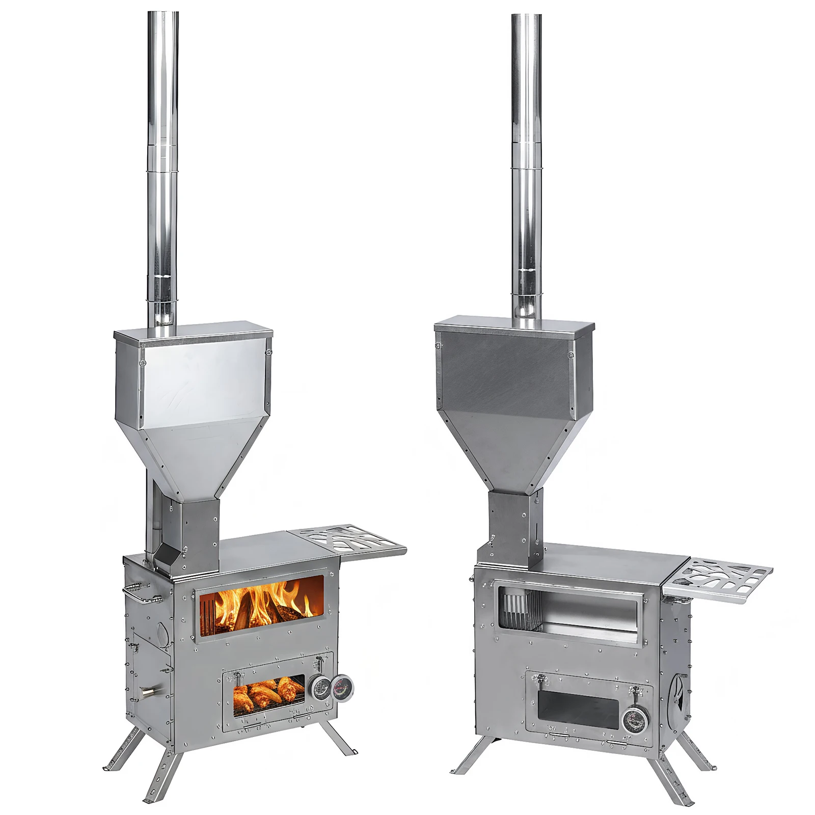 

Stainless Wood Burning Stove with Chimney Pipe Portable Wood-Burning Camp Stove with Oven for Living Camping RV Hunting