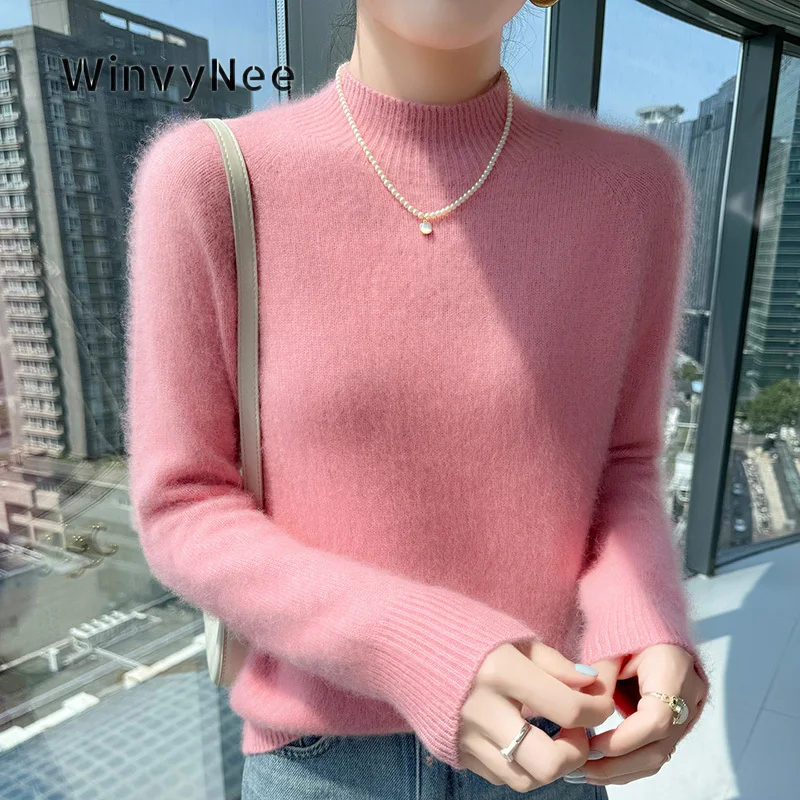 WinvyNee Women Sweater Mink Velvet Mock Neck Relaxed Fit Brushed Fabric Knit Holiday Attire Street Vibe Daily Outfit ZA1248071