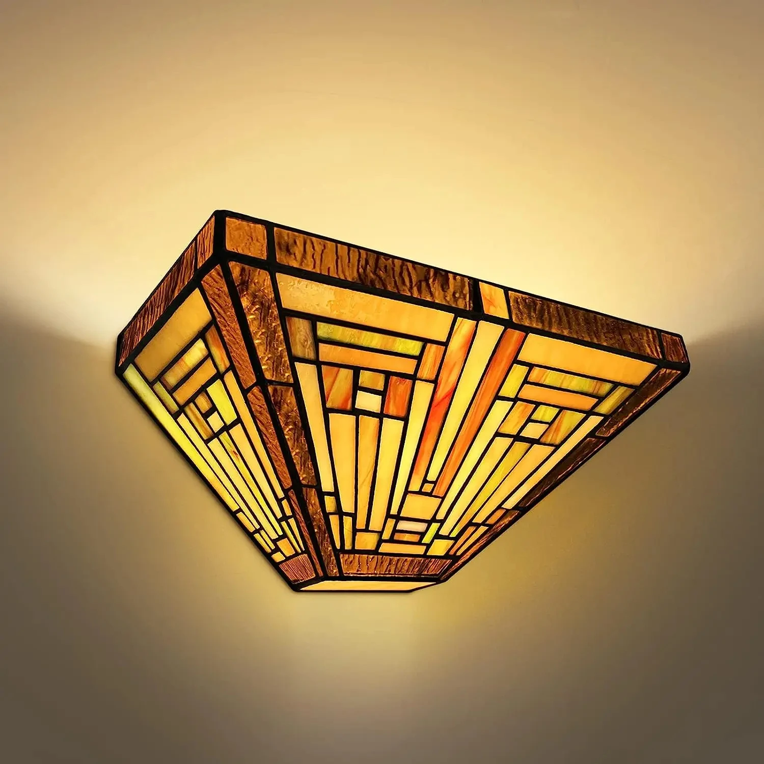 CX197HM Tiffany Wall Lamps 12 Inches Wide Amber Brown Vintage Stained Glass Wall Light Fixtures For Hallway Stairway Bedroom