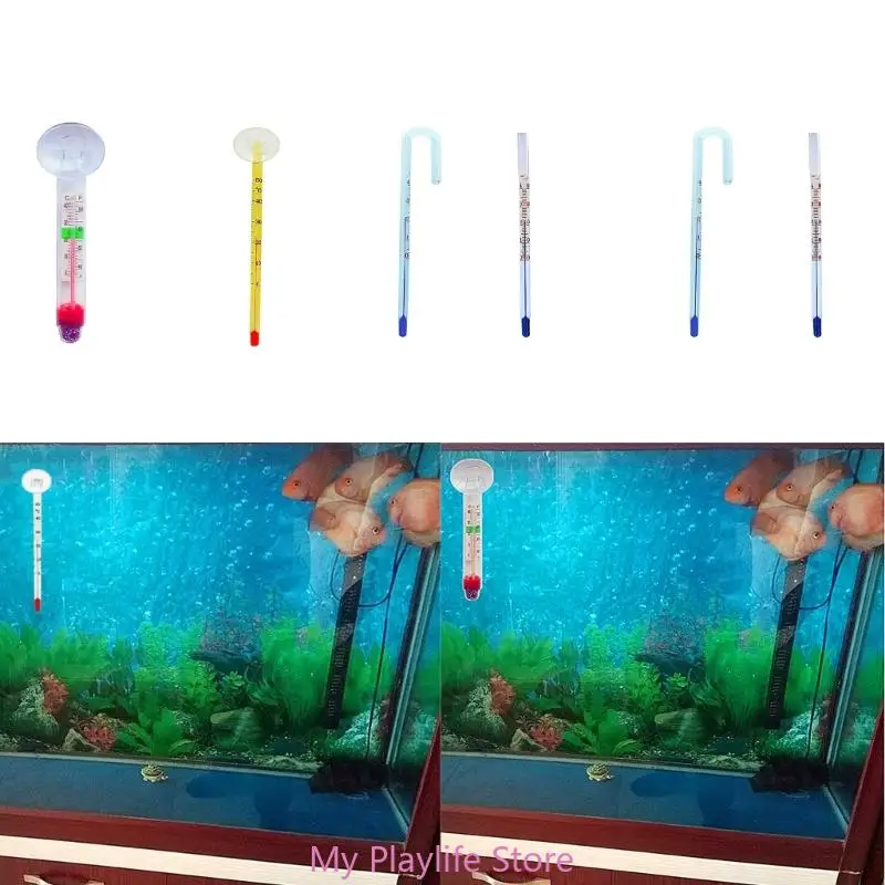 Fish Tank Thermometer for Fish, Aquatic Plants Immersion Type with Suction Cup Aquarium Liquid-In-Glass Measuring Meter