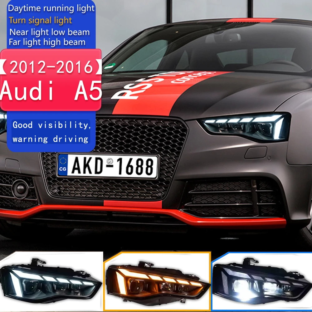 

Автомобильные фары для Audi A5, светодиодные фары, линзы проектора 2012-2016, анимация S5 DRL, динамический сигнал, ревертий, автомобильный аксессуар