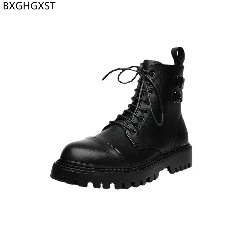 Black Platform Boots for Men 2024 Winter Shoes Man Ankle Boots for Men Male Luxury Brand Leather Boots Men Casual Shoes Zapatos