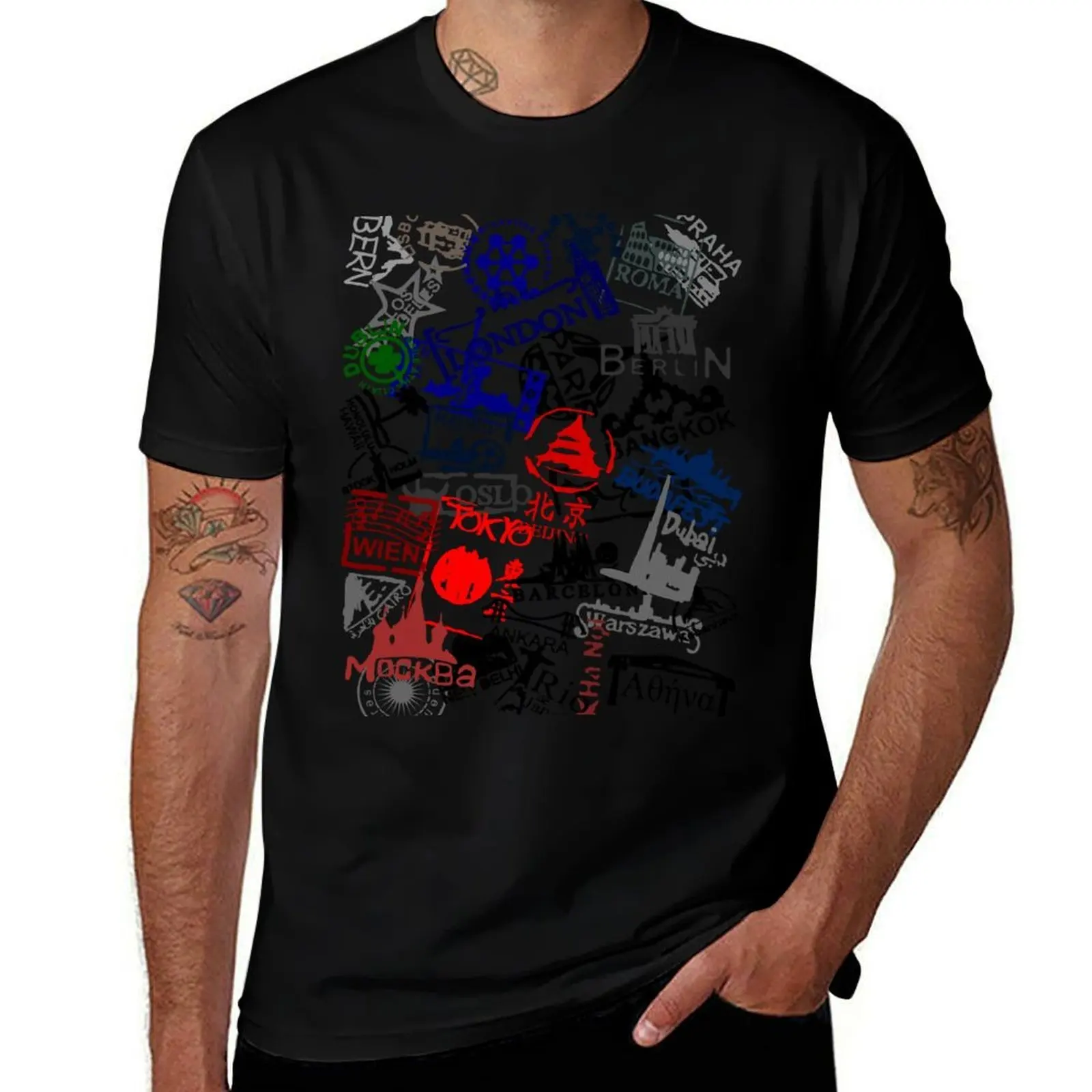 Travel Destination Passport Stamps T-Shirt Sport Basic Moisture Wicking Tee T-Shirt
