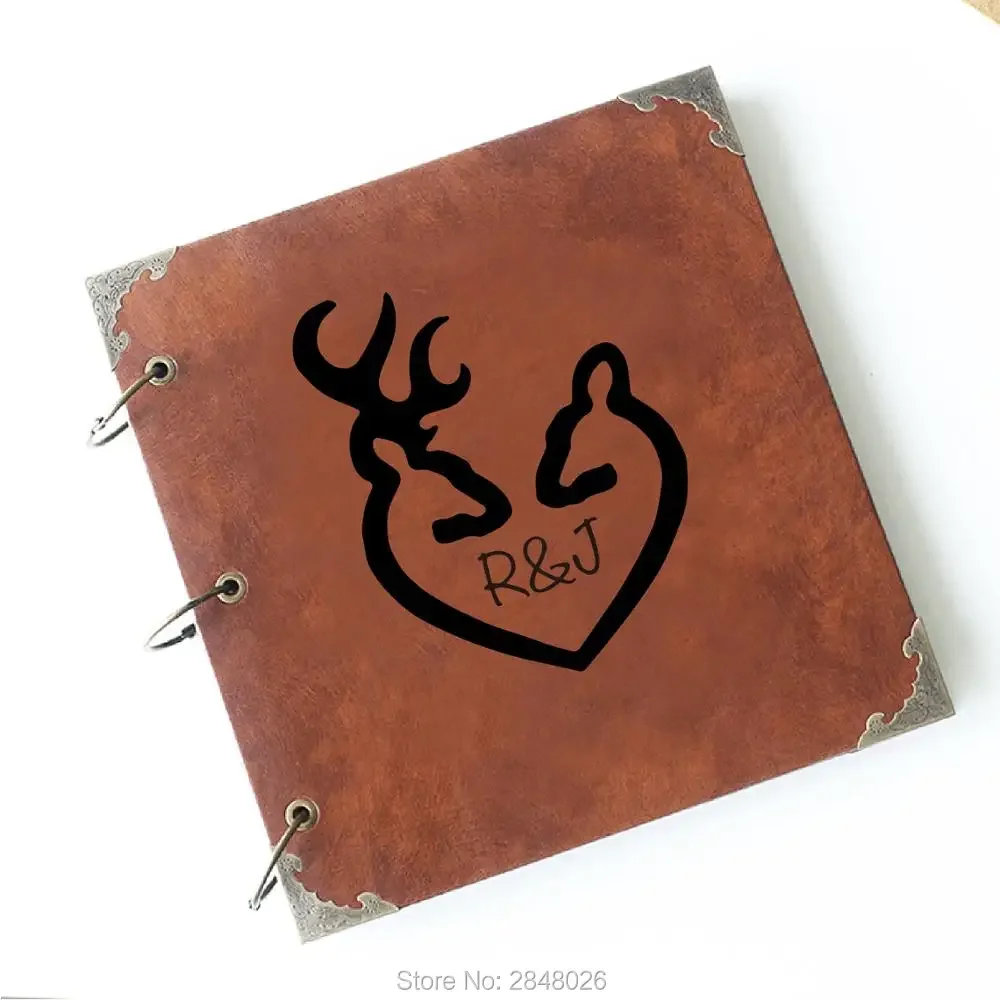 With deer monogrammed Leather Photo Album/ Personalized wedding Album with initials /Wedding Guestbook/ Camping guest book