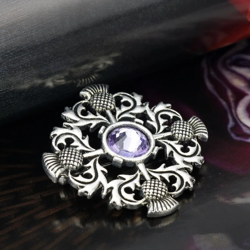 Viking Outlander Brooch Scotland National Flower Thistle Scottish Irish Lapel Pin Hollow Button Unisex Clothes Gifts