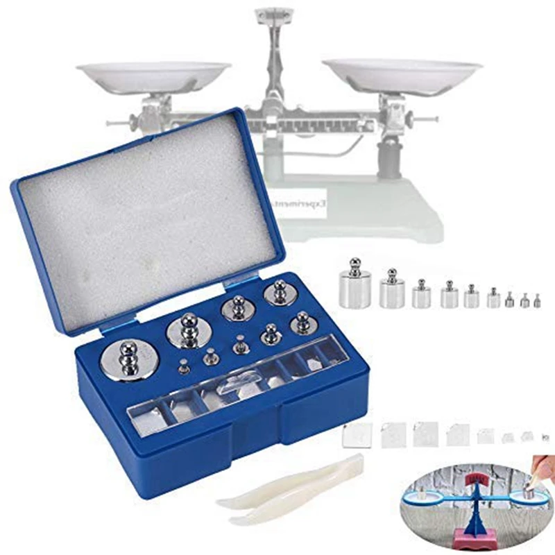 17 Pcs Calibration Weights Set, 10Mg-100G Grams Weights Calibration, Precision Steel Calibration Weight Kit