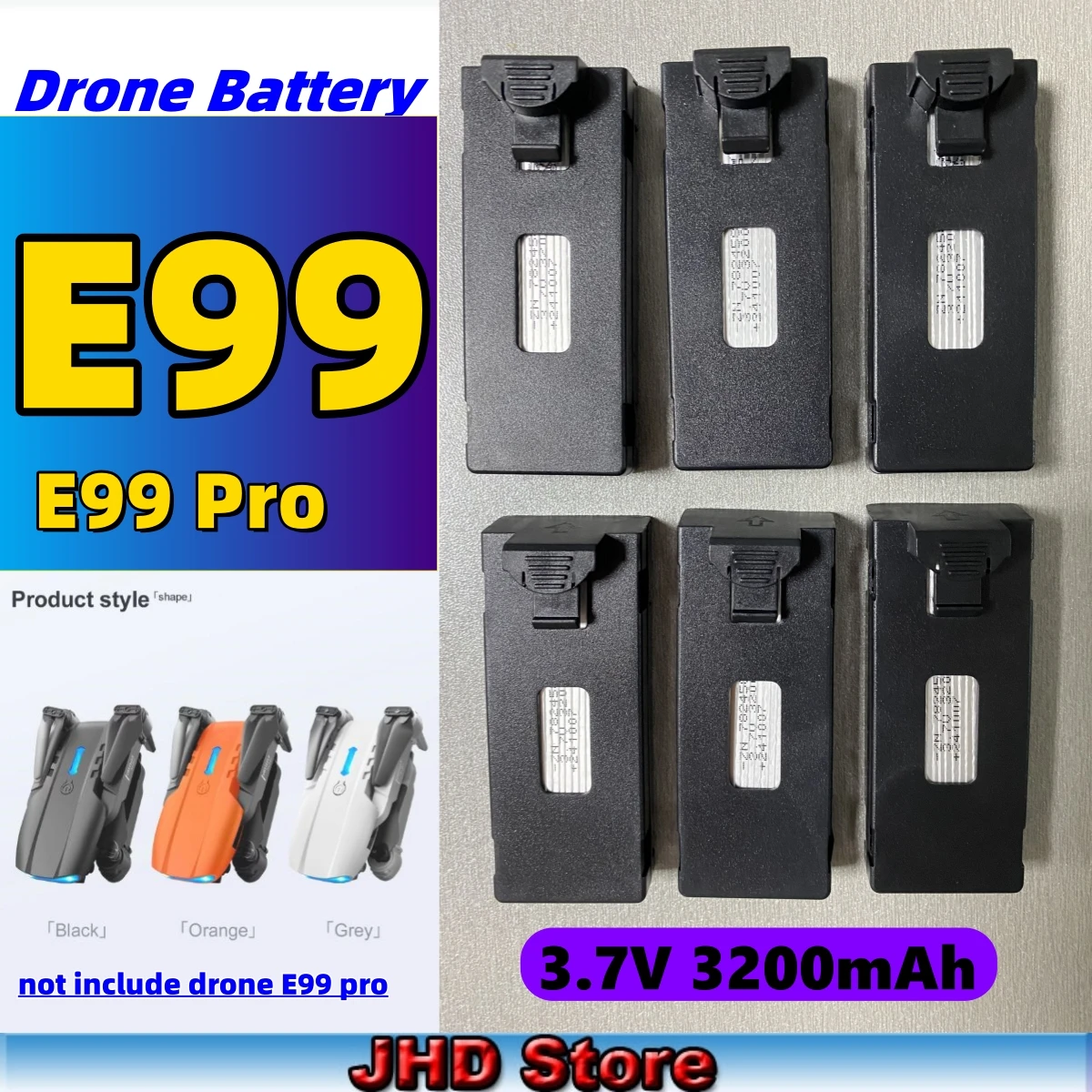 JHD E99 Pro Drone Battery With Charge Cable Original E99Pro 3.7V 3200mAh Battery For RC Drone E88 E99 K3 P10 Battery Wholesale