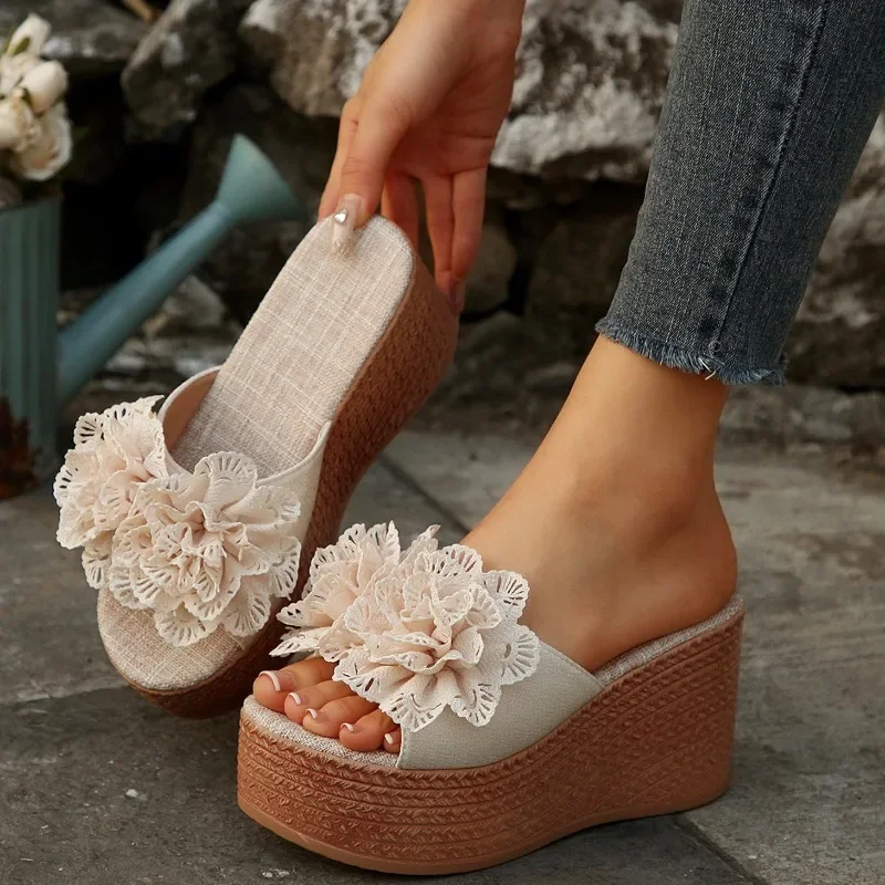 Women's New Summer Floral Comfortable Thick Soled Shoes Super High Heels Anti-slip Casual Open Toe Sandals Women