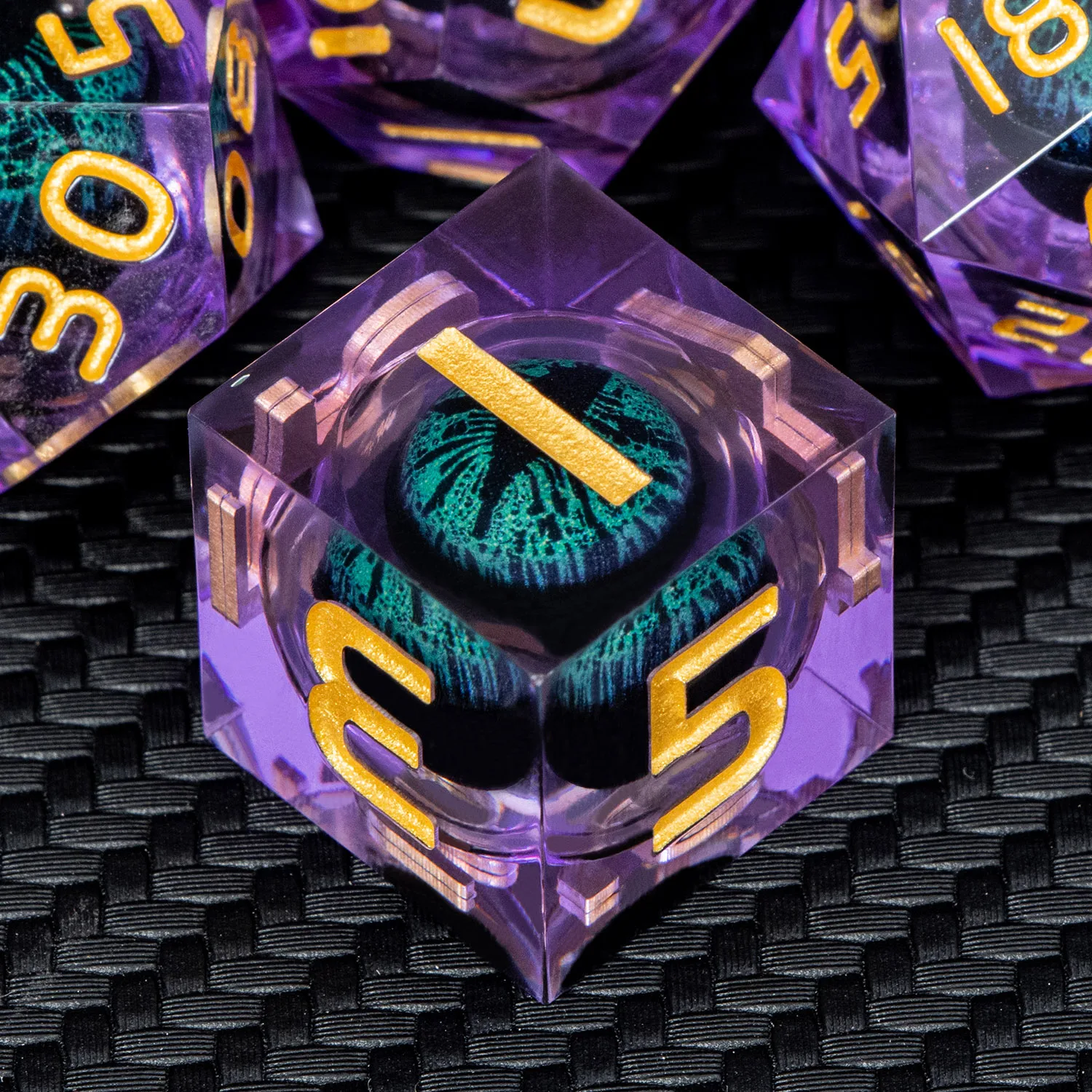 Dnd Liquid Flow Eye Dice Set & Ring D and D D20 Purple Sharp Edge Dice For RPG Dungeon and Dragon Pathfinder Role Playing Games