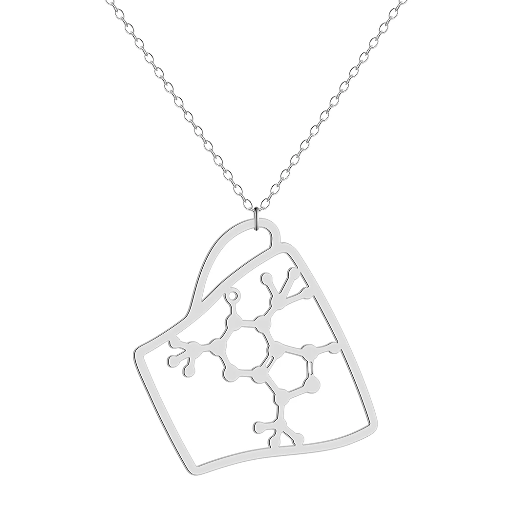 Kintal exquisite stainless steel Caffeine Molecule necklace Coffee Cup pendant Chemistry jewelry Christma gift girlfriend