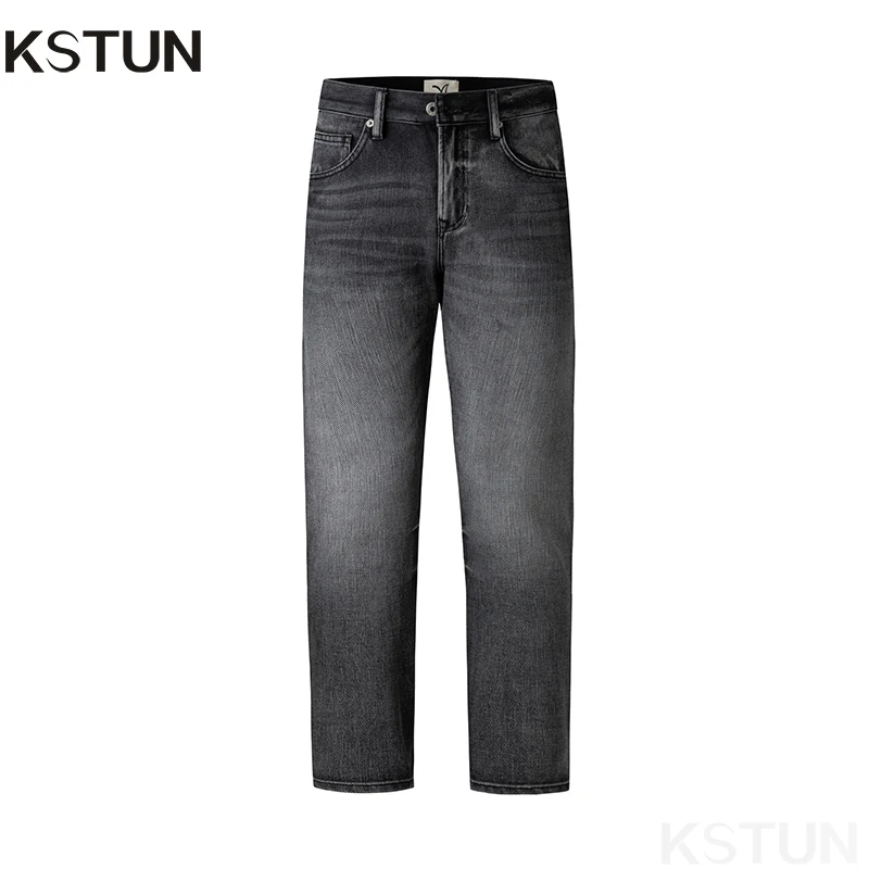 

KSTUN Grey Jeans Men Slim Straight Stretch Male Denim Pants Casual Streetwear High Quality Brand Regular Fit Men's Clothing 2024