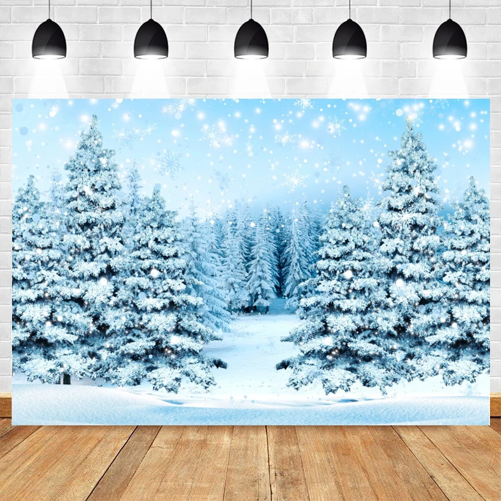 Winter Forest Snowflake Christmas Background Kids Birthday Portrait Family Party Decor Photography Backdrop Photo Studio Props