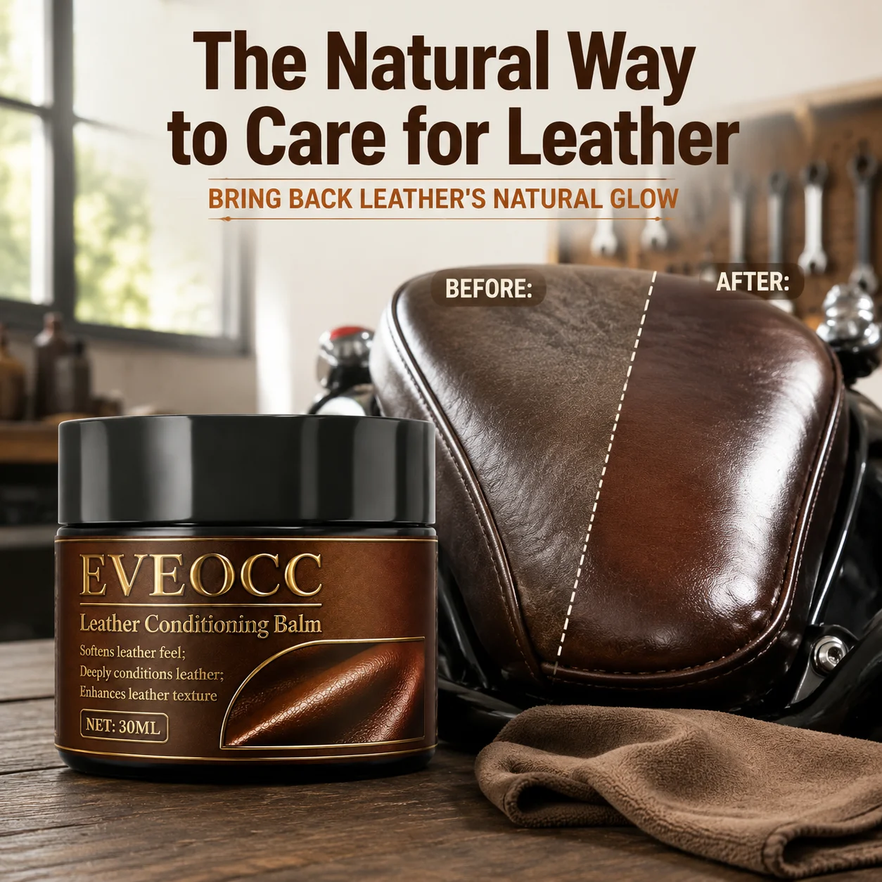 EVEOCC Leather Conditioning Balm 30ml, Softens Leather Deep Conditions Enhances Texture for Shoes Bags Furniture