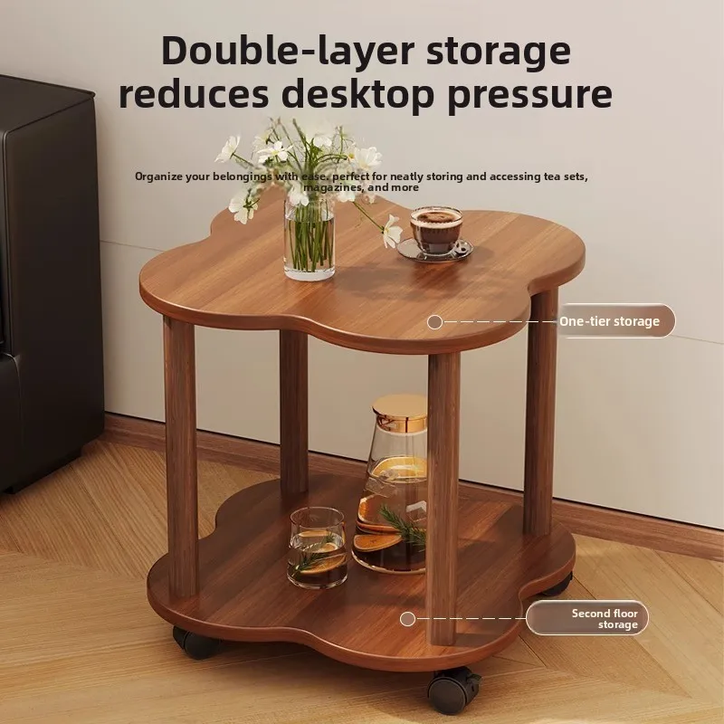Coffee Tables Living Room Furniture Retro Movable Small Round Side Edge Table Minimalist Household Bedside Table Storage Rack