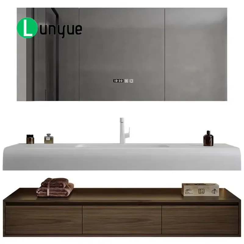 Modern Wall Mounted Bathroom Vanity Cabinet with White Grey Countertops and Water Basin Durable High Quality for Home Hotel