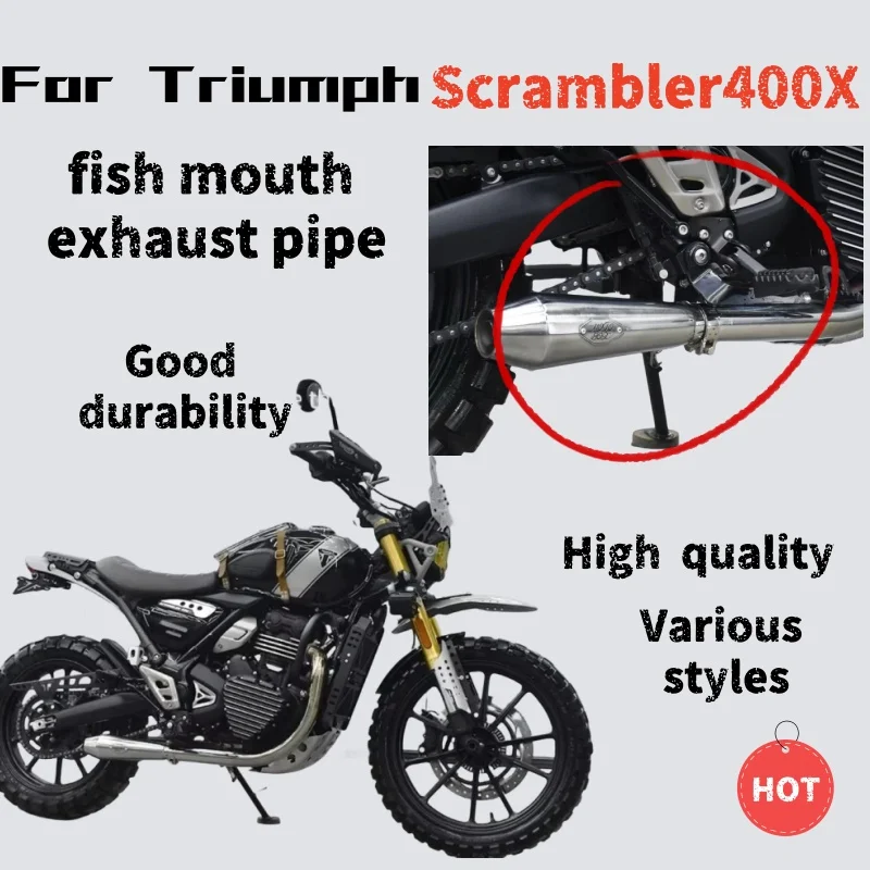 

For Triumph Scrambler400X modified right side single outlet small fish mouth low position exhaust pipe accessories