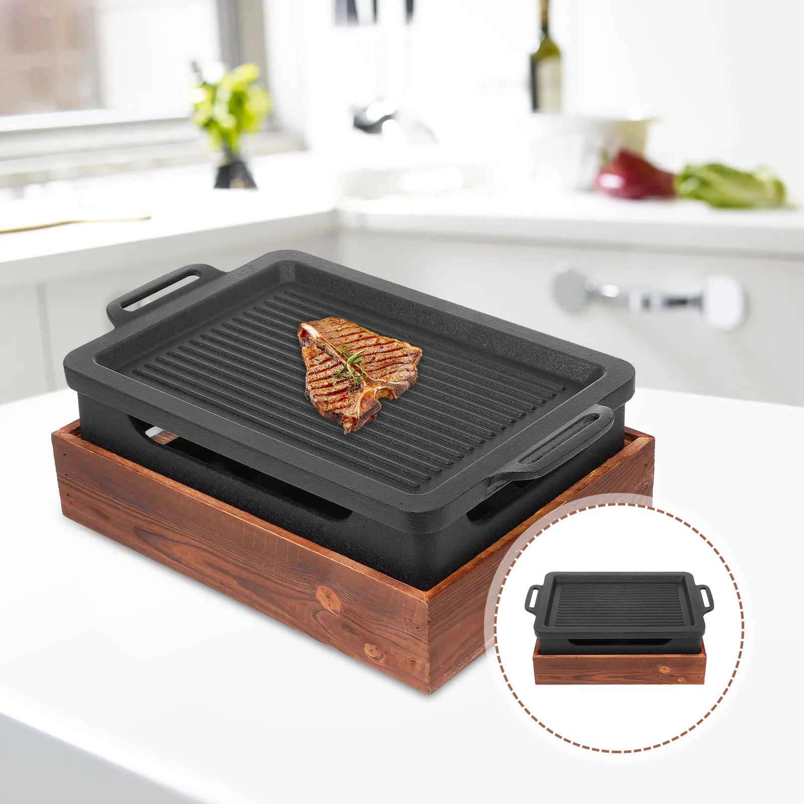 1Pcs Aluminum Non-Stick Grill Pan Double Handle Thick Bakeware for Home Outdoor Barbecue Teppanyaki Steak Tray Black