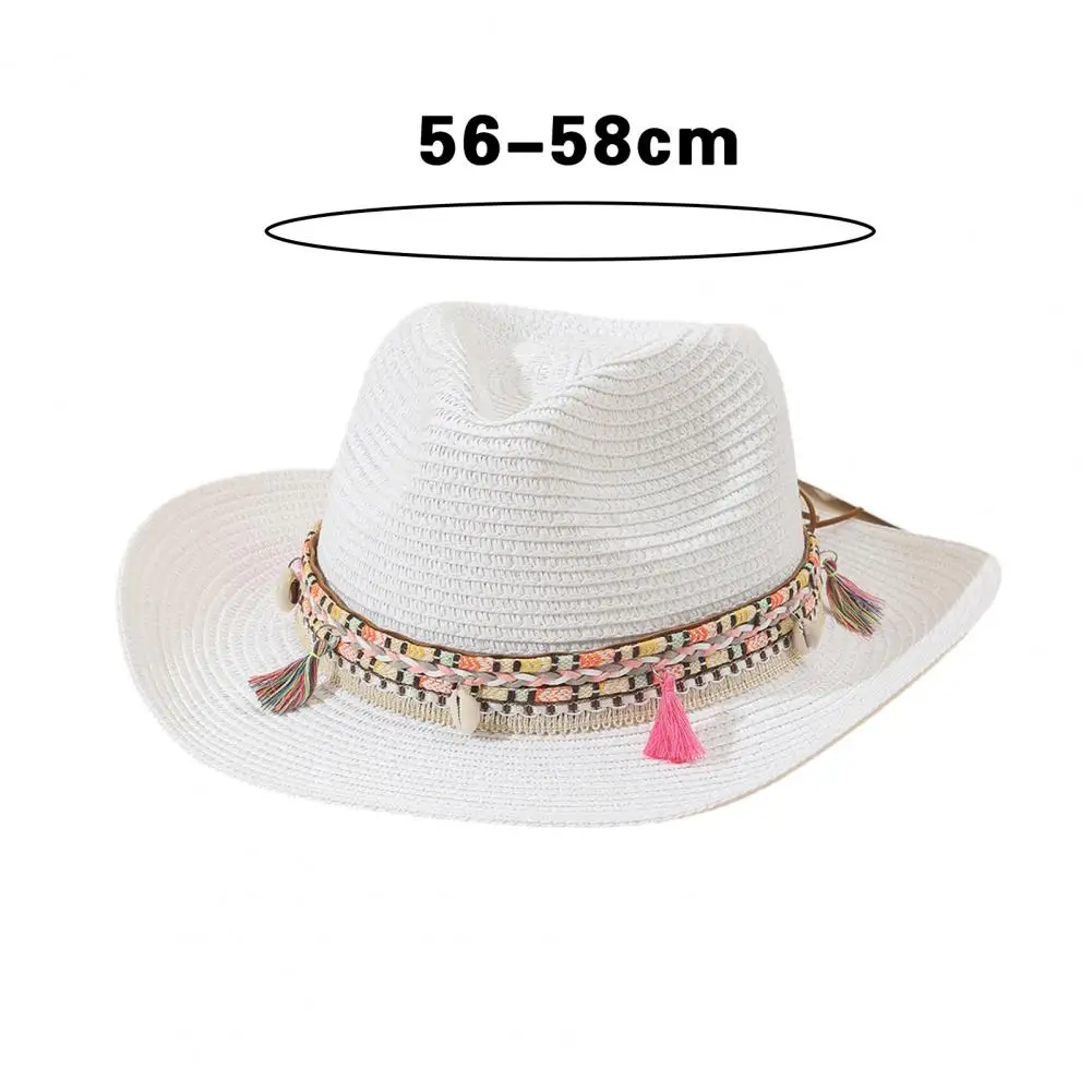 Straw Western Cowboy Hat Women Men Classic Vintage Bohemia Style Tassel Unisex Curled Wide Brim Sun Hat Fishing Hat Climbing Cap