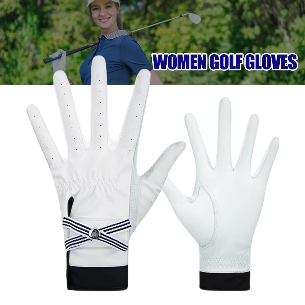 1 Pair Bow Golf Gloves For Women With Removable Mark Sheepskin Self-Adhesive Cloth Non-Slip Sports Full Finger Gloves