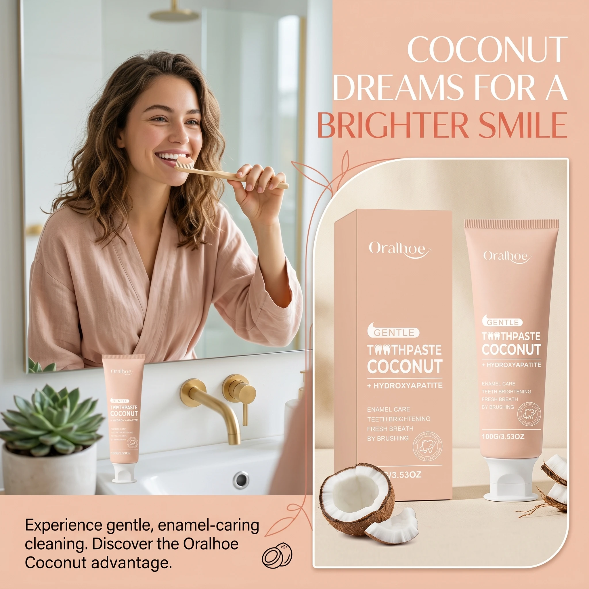 Oralhoe Coconut Brightening Toothpaste Clean Yellow Stains Enamel Care Halitosis Removal Fresh Breath Hydroxyapatite Toothpaste