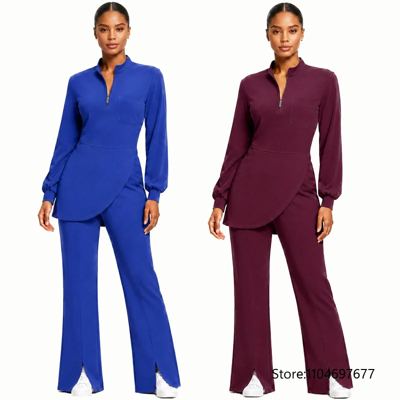 Muslim Style Medical Scrubs Uniform Suit Hospital Nurse Uniforms Long Sleeve Long Sleeved Shirt Straight Pants Nursing Scrub Set