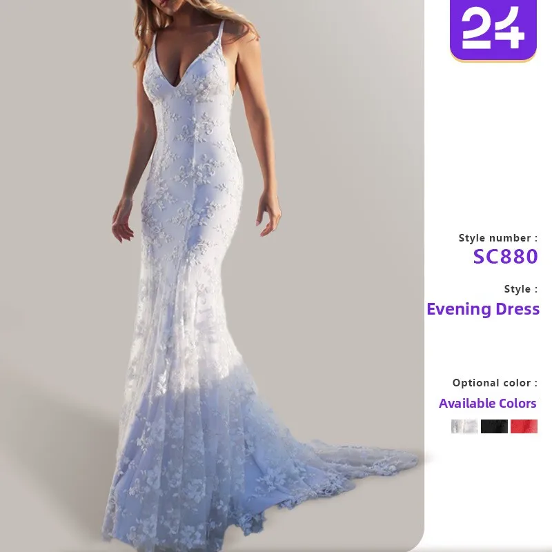 

Сексуальное белое длинное платье с v-образным вырезом Dr, Новое поступление 2025, вечернее платье Ele на бретельках для женщин, со средней талией, без шеф-повара, Performance Dr