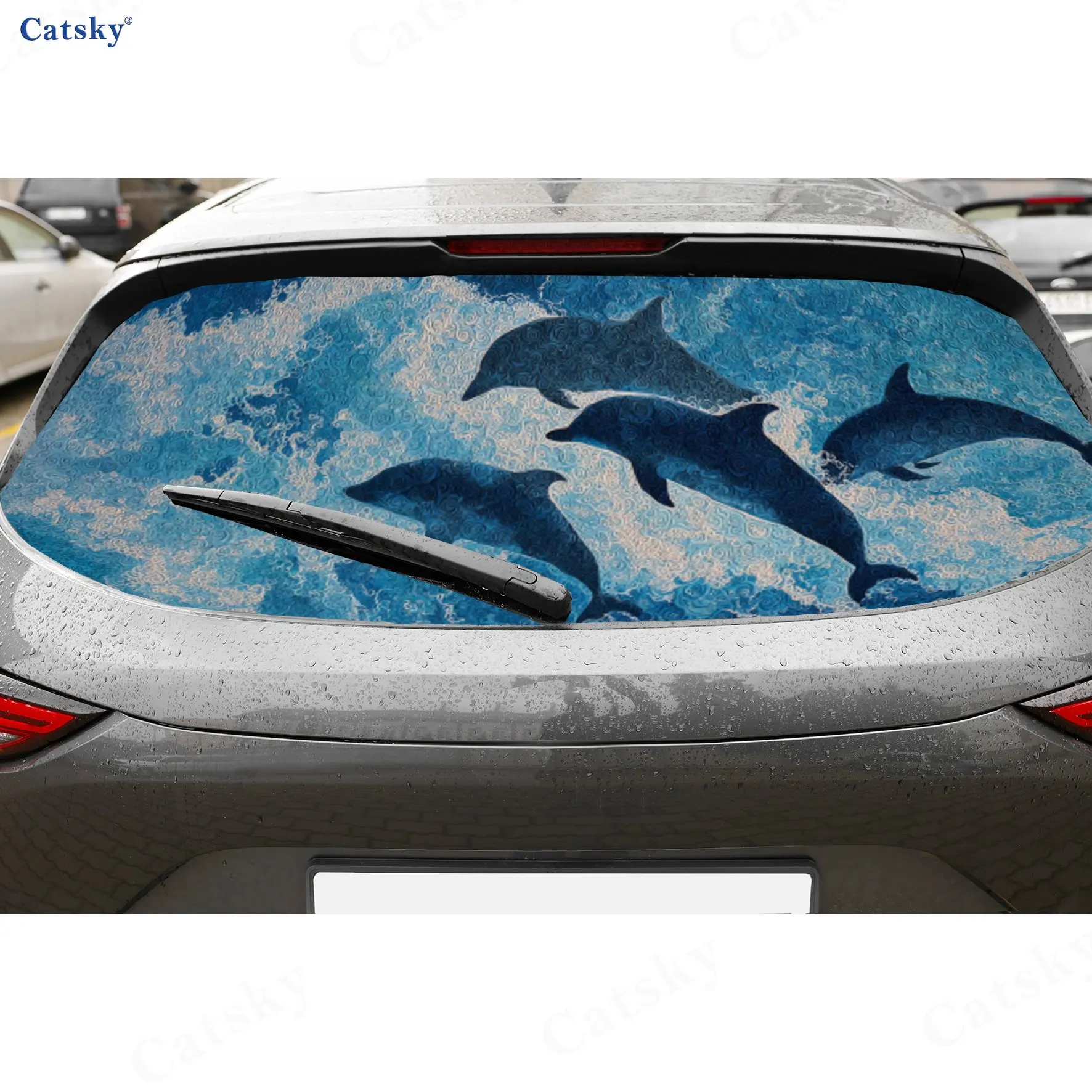 

Dolphin Group Ocean Adventure PVC Perforated Car Vinyl Wraps, Durable Car Rear Windshield Sticker, Waterproof Car Rear Window De