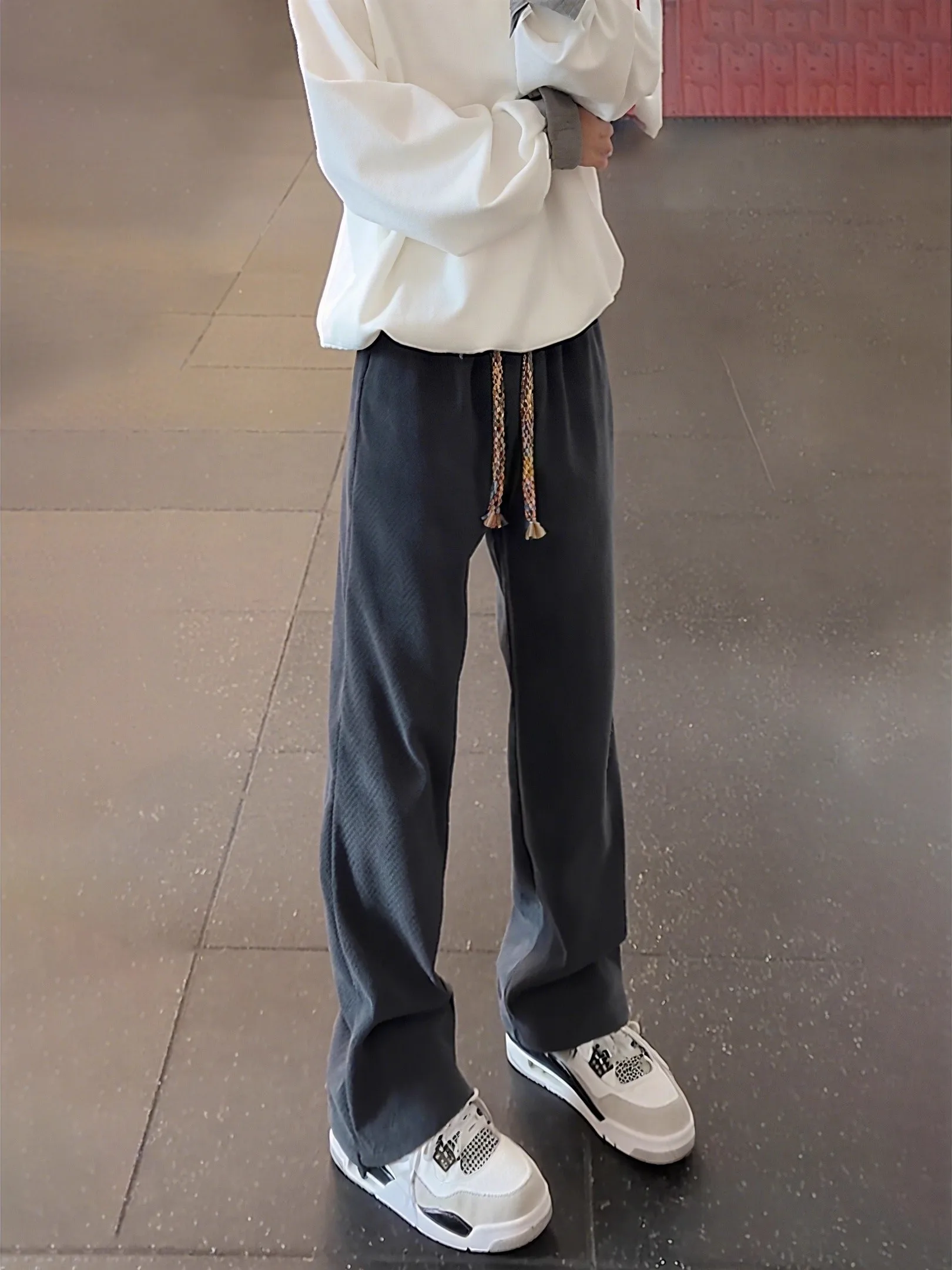 

Fce Lined Casual Sports Pants Men's Autumn Winter American Sle Teenagers High Waist Slim Straight Leg Long Pants