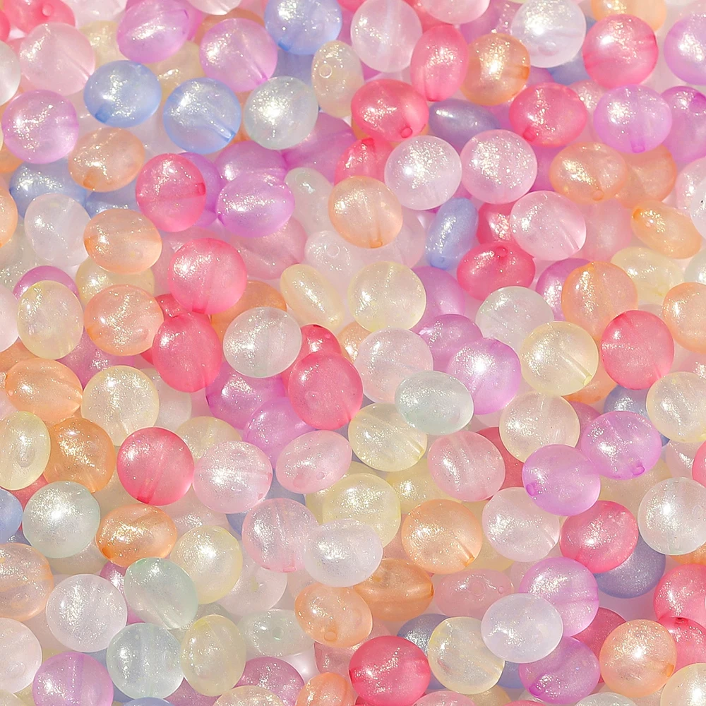 

50pcs Colored Acrylic Luminous Flat Round Beads Shiny Mixed Spacer Beads for DIY Necklaces Earrings Jewelry Making Supplies