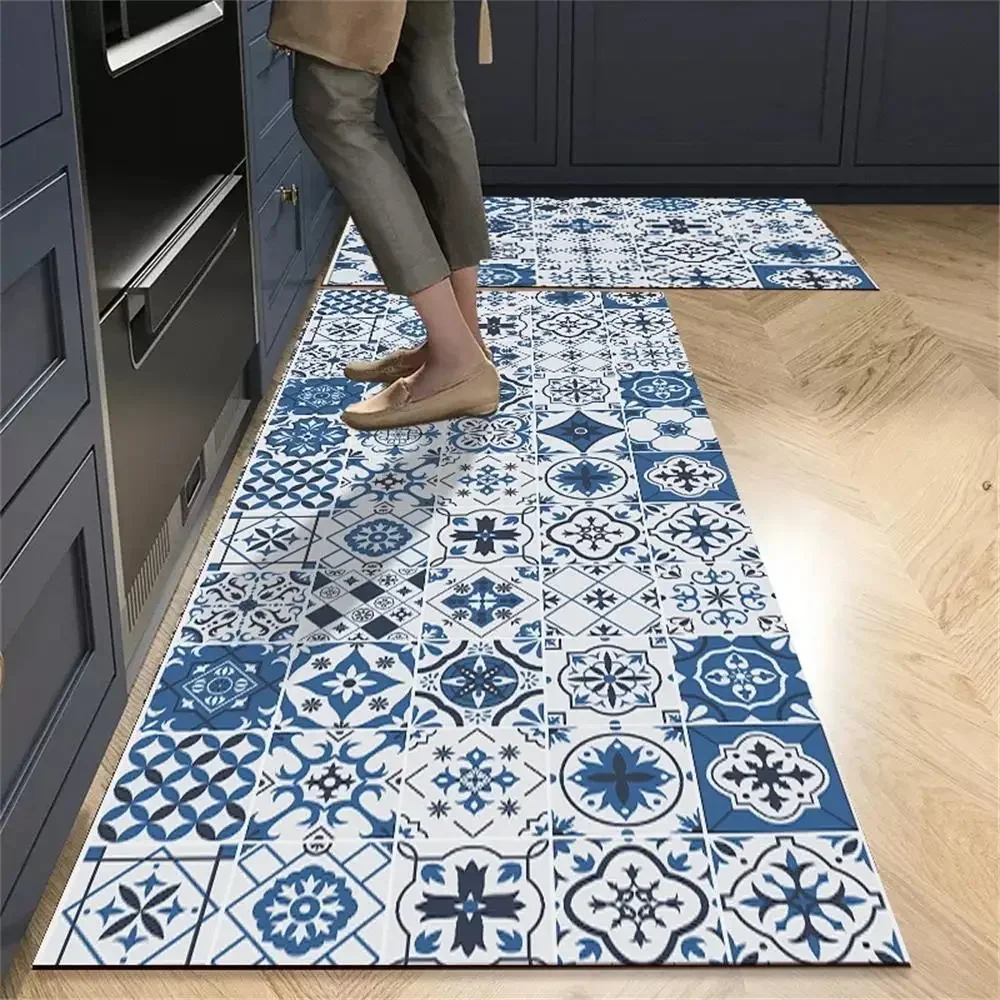 VIKAMA Vintage Moroccan Kitchen Rug Non-Slip Oil-Resistant Entryway Mat Bedroom Living Room Long Carpet Home Decor