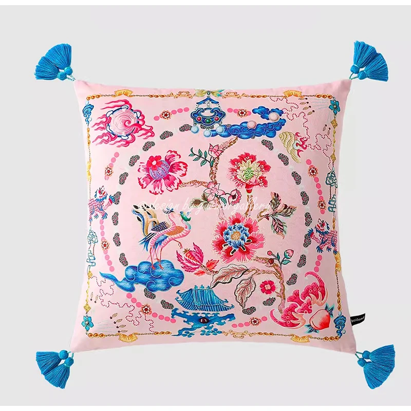 GUVINCI True Fantasy Maximalism Cushion Covers Light Blue Horses Jumping Into The Cloud Oriental Decorative Pillow Case 30x50cm