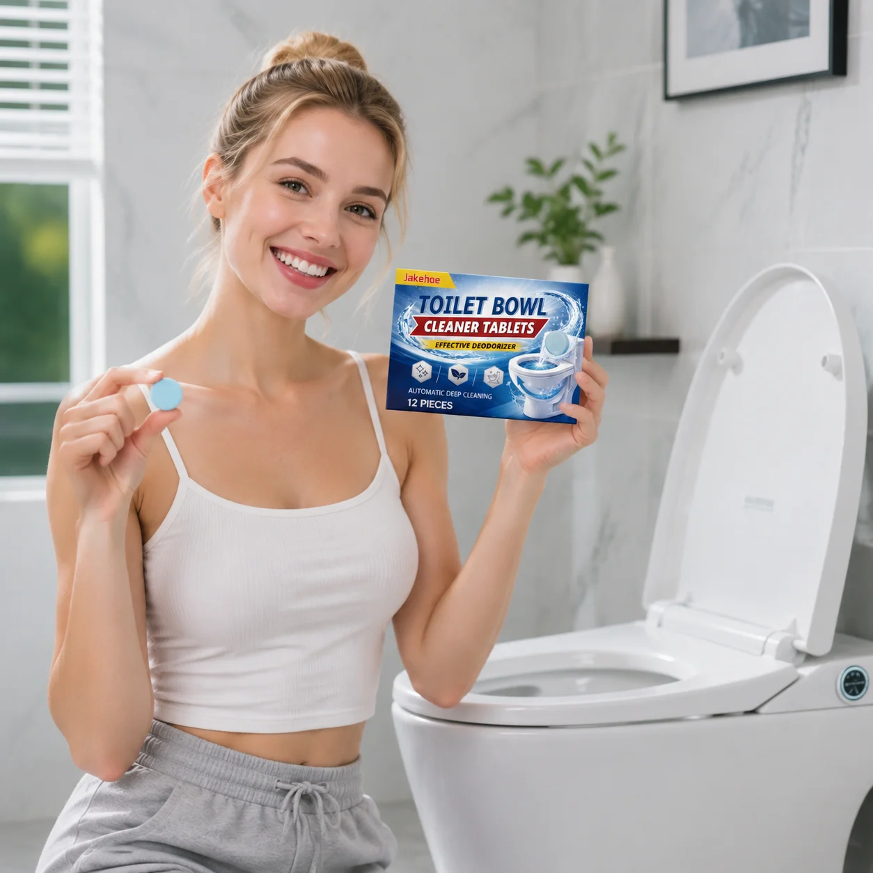 Jakehoe Toilet Bowl Cleaner Tablets Lasting Deep Cleaning Toilet Limescale Remover Odor Eliminator Toilet Tank Cleaner Tablets