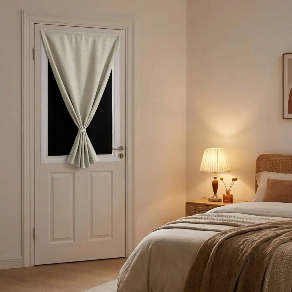 Self-Adhesive Blackout Curtains Dust-proof UV Protection Magic Tape Curtain Imitation Linen Texture Light Blocking