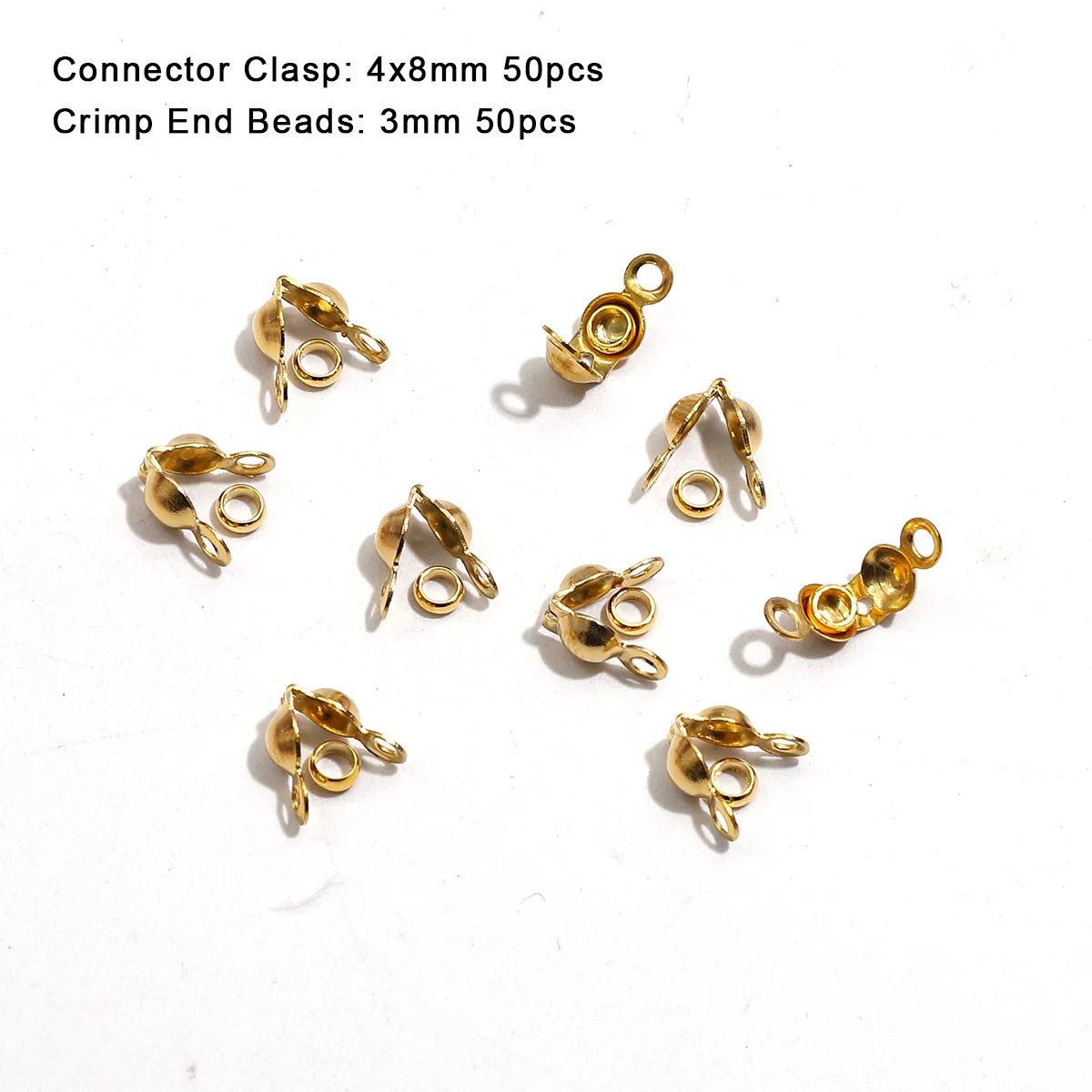 100 stks/partij Rvs Vergulde Connector Sluiting Crimp End Kralen Voor Armband Ketting Kettingen DIY Sieraden Maken Levert