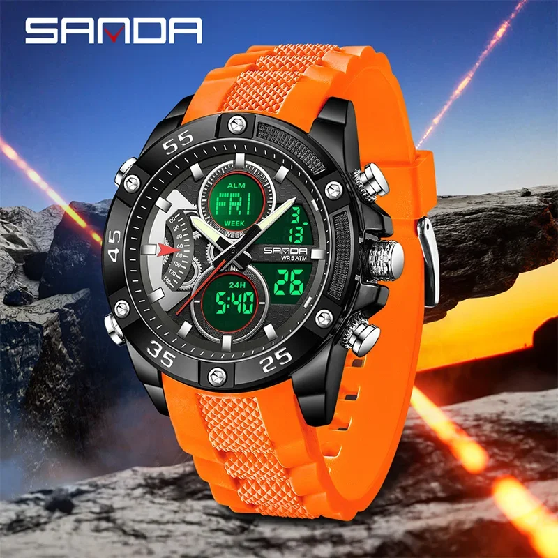SANDA High-end Quartz Watch Men's Electronic Watch Outdoor Sports Multifunctional Night Light Stopwatch Waterproof Men's Watches