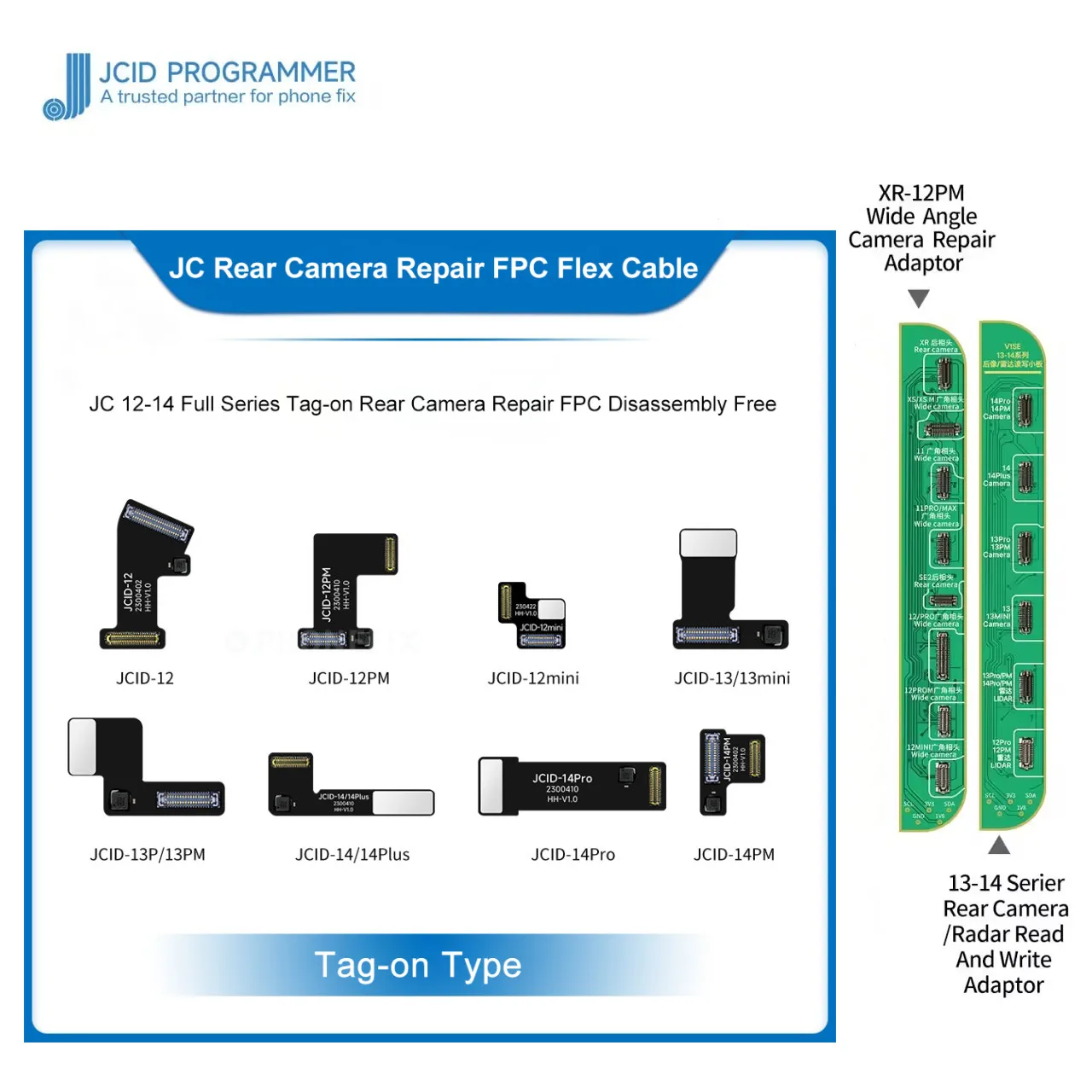 JCID-Câble de réparation de caméra FPC Flex pour iPhone 12-14 Pro Max, appareil photo sans retrait, soudure, réparation de problèmes pop-up