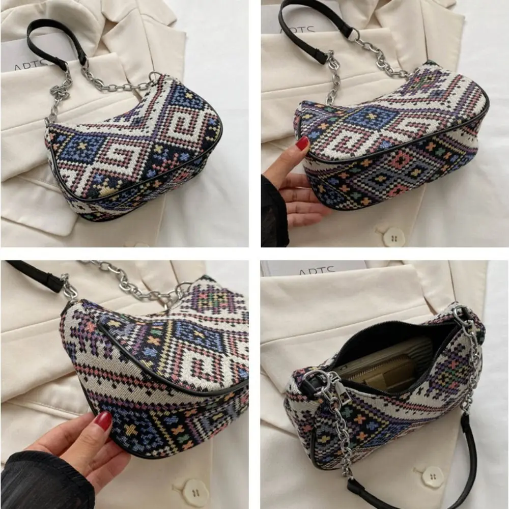 Print Ethnic Style Canvas Bag Fashion Handbag Embroidery Printing Shoulder Bag Large Capacity Cloth Bag Female/Girls