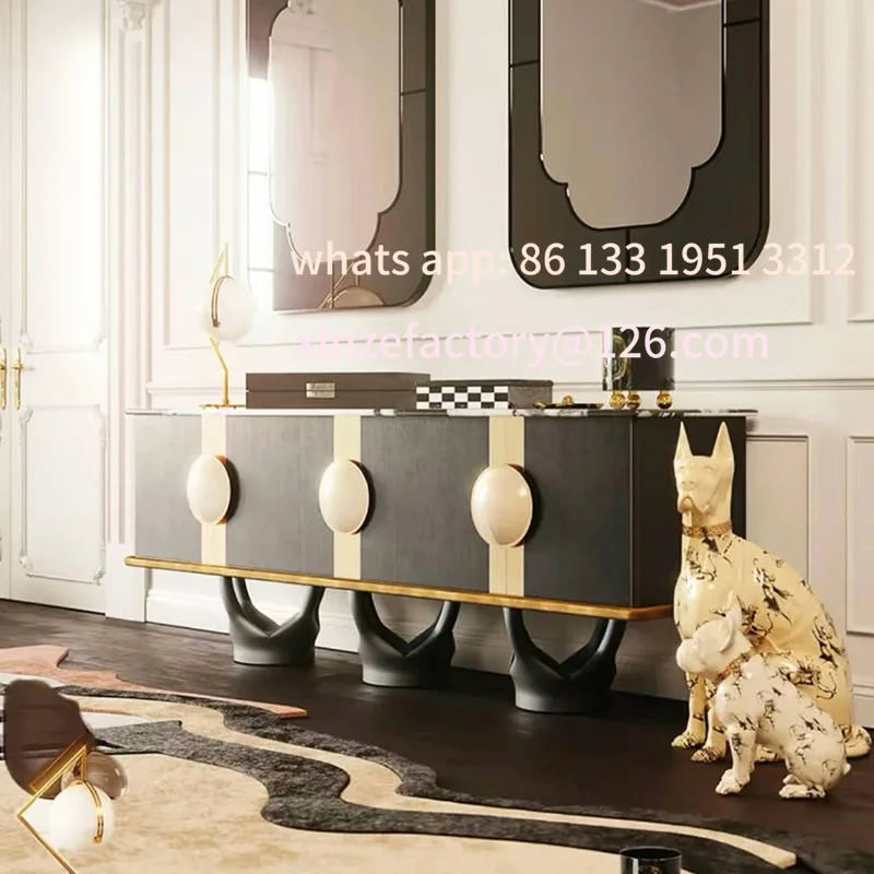 

Customizable Italian solid wood dining side cabinet integrated storage against the wall, living room home high-end artis