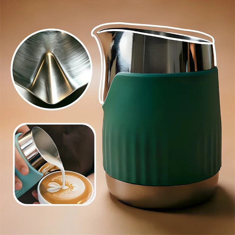 Anti‑scald Heat‑resistant Silicone Sleeve Espresso Milk Frothing Pitcher 430ml Milk Frothing Jug for Barista Milk Steaming