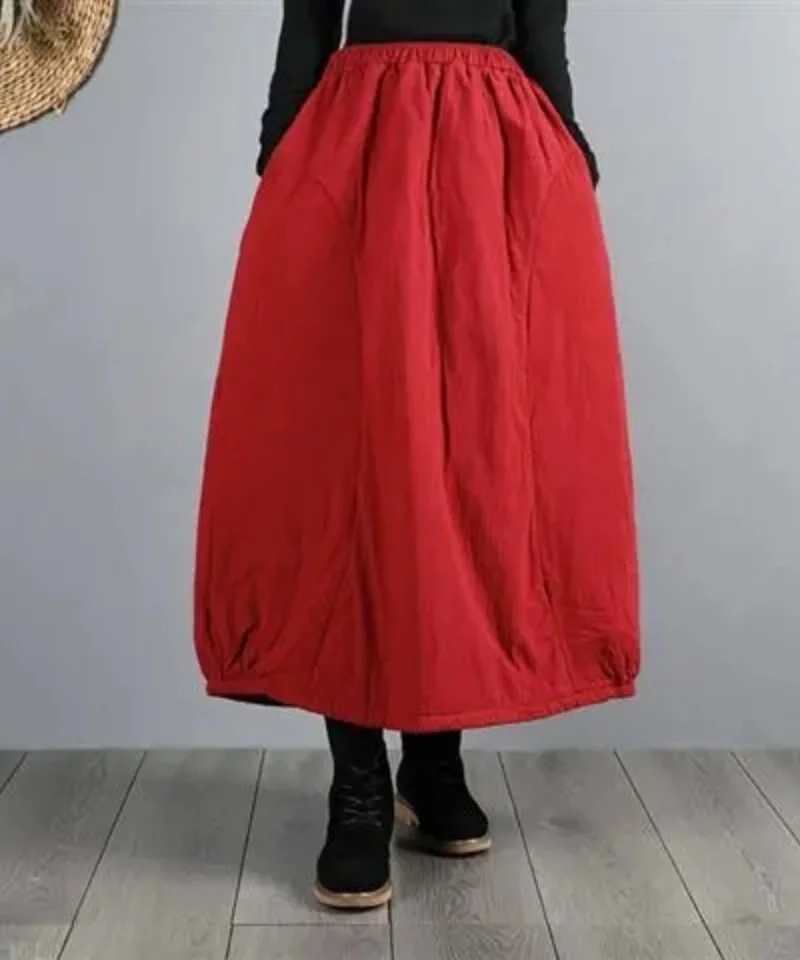 Chinese Style Artistic Retro Cotton Skirt For Women, Autumn And Winter Ethnic Thick And Warm A-Line Cotton Linen Skirt w1436