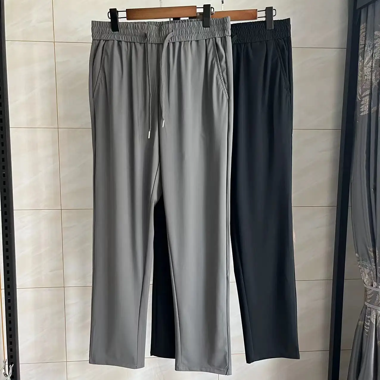 

Охлаждающие, гладкие, струящиеся, эластичные в четырех направлениях летние мужские тонкие брюки прямого кроя для повседневной носки, длинные штаны