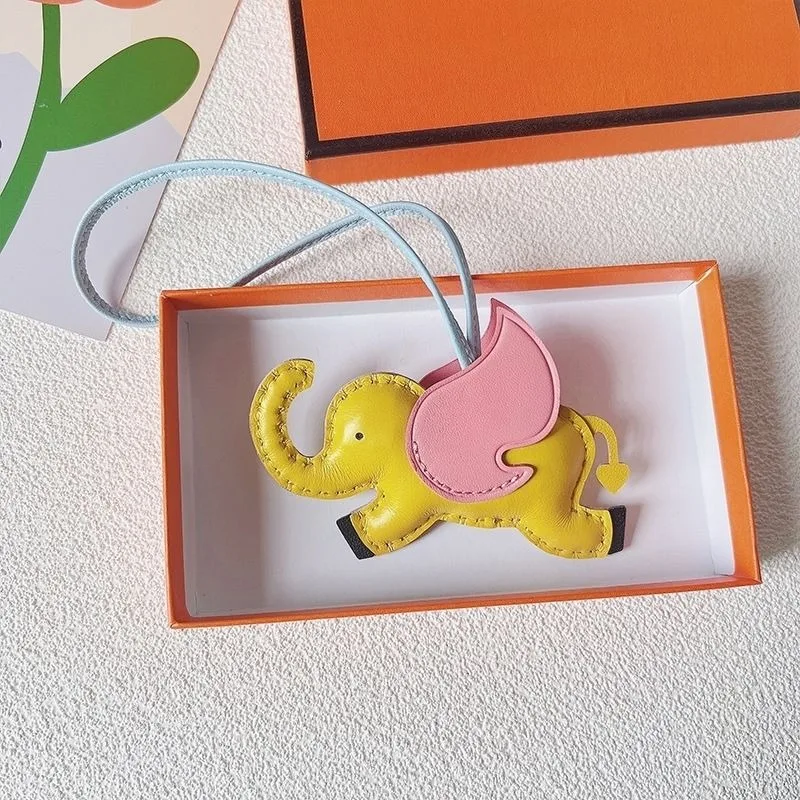 Cute Hand-Sewn Genuine Sheepskin Angel Elephant Keychain Bag Charm Car Hanging Ornament Creative Gift