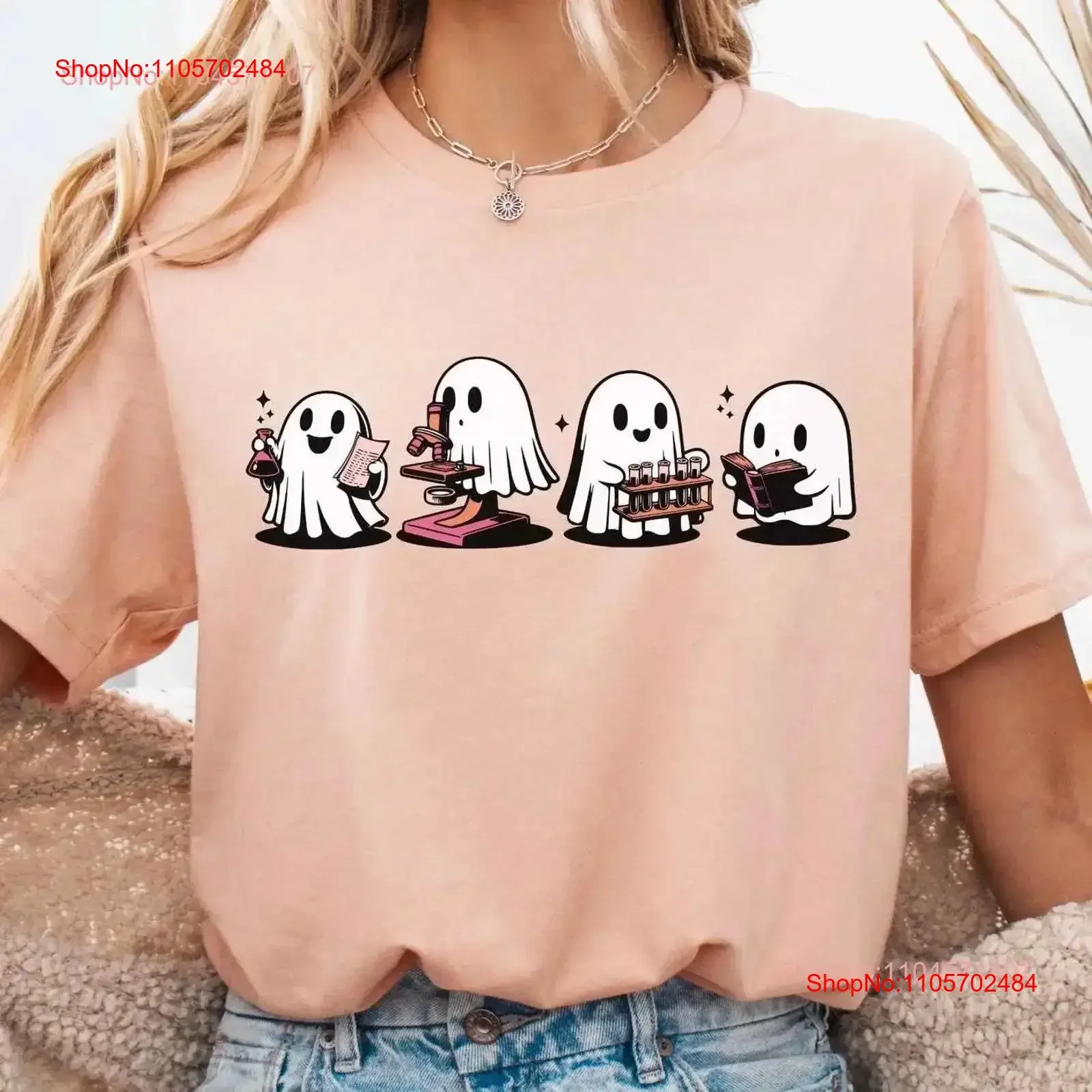 Halloween Science Teacher T Shirt Ghost Chemistry Lab Scientist for Women in Chemist Technician vintage Washed Casual fashion