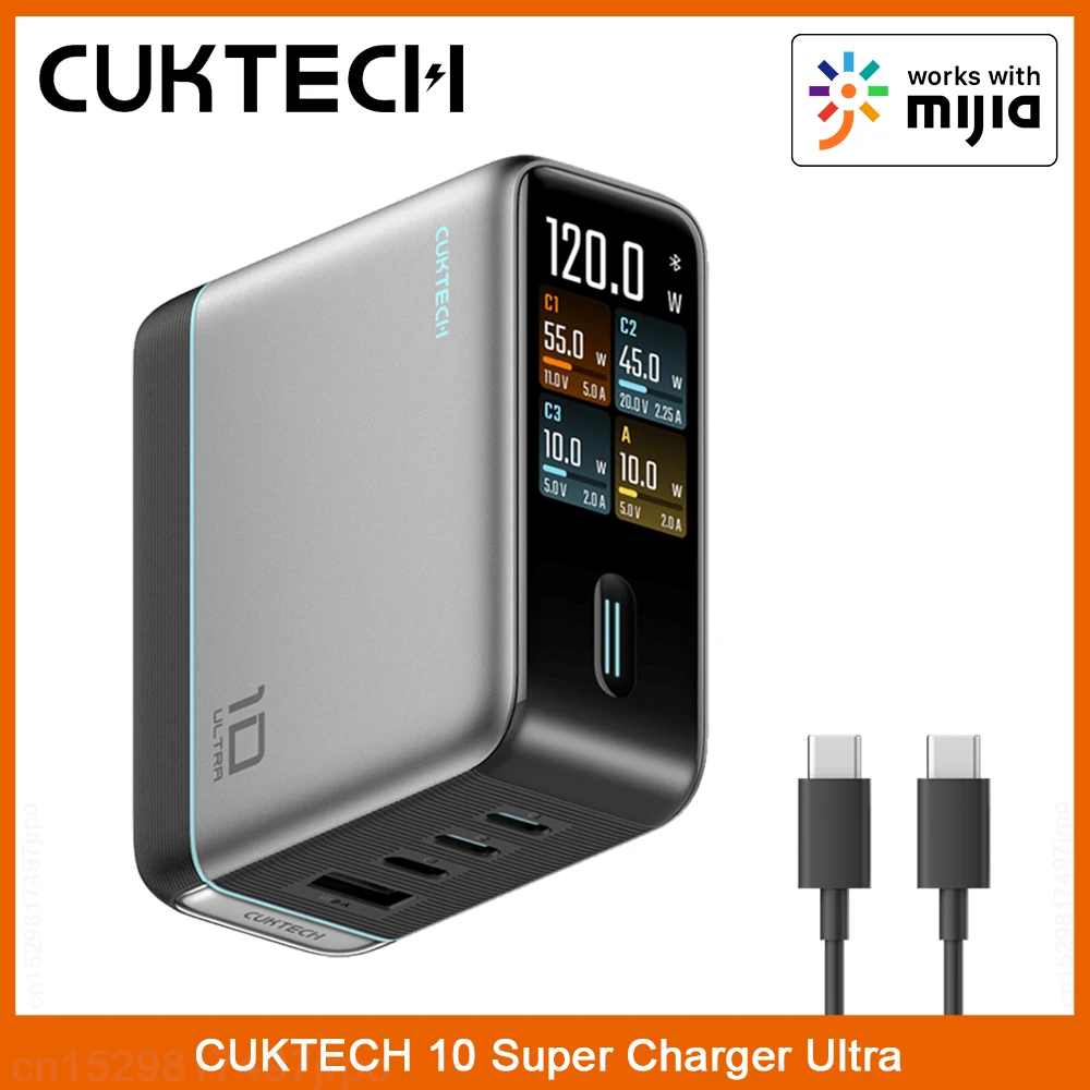 새로운 CUKTECH 10 슈퍼 충전기 울트라 AD1204U 120W 100 MAX 휴대용 GaN 충전기 샤오미 삼성 아이폰 맥북 미홈 앱 미지아용